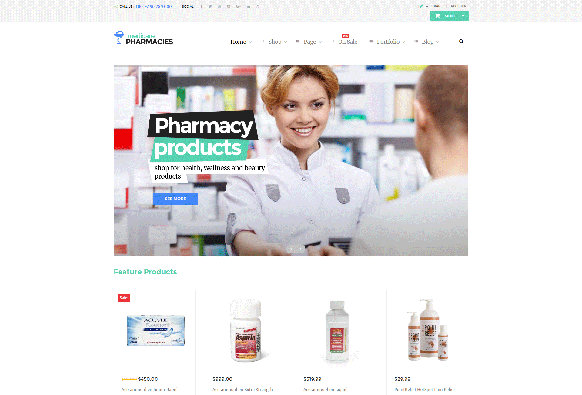 Pharmacy products on WordPress theme